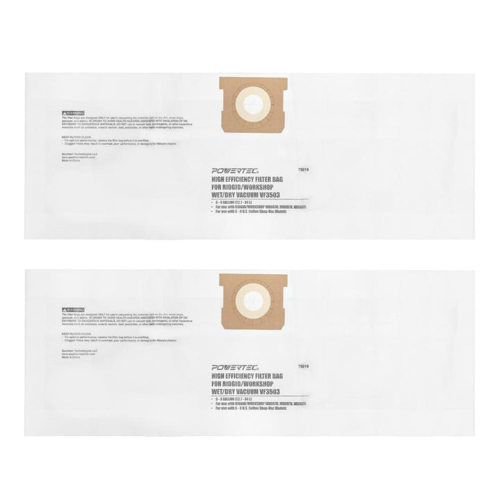 6 Gal. to 9 Gal. High Efficiency Filter Bags for RIDGID Wet/Dry Vacuum VF3503 (2 Pack) - Super Arbor