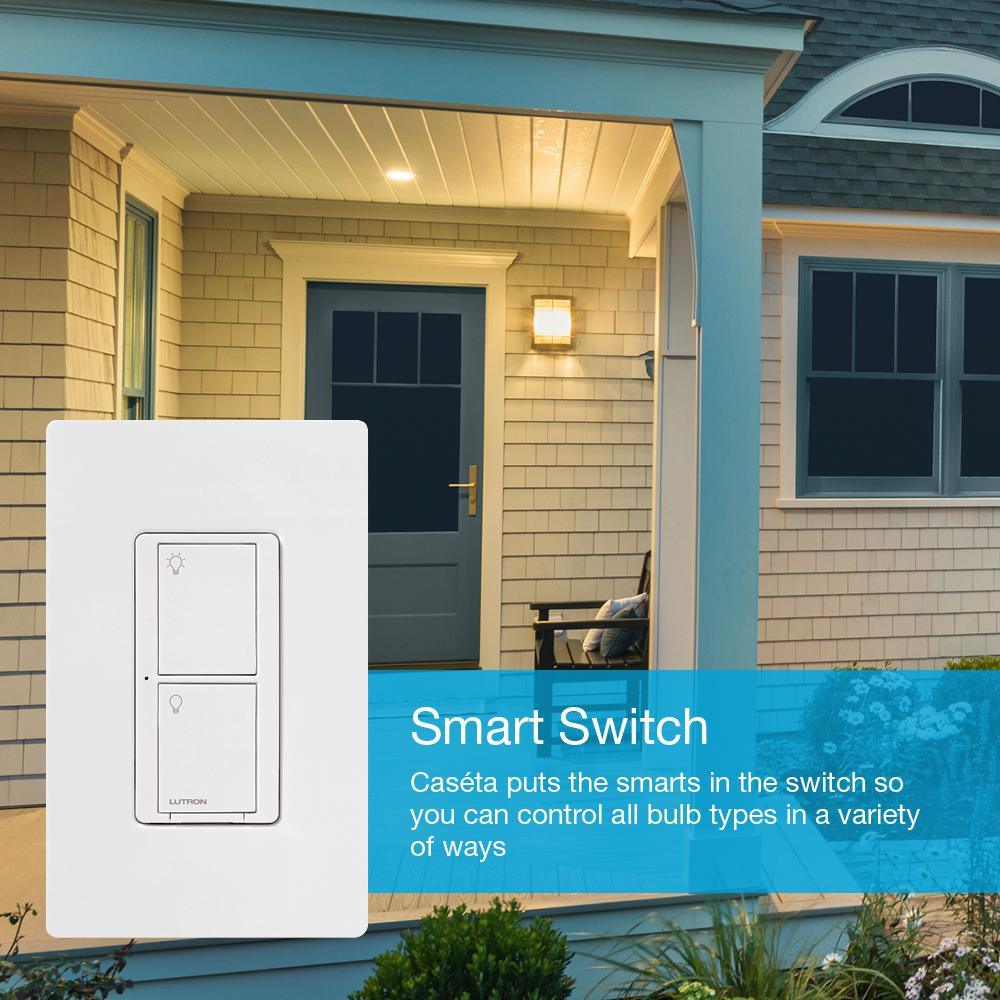 Caseta Wireless Smart Lighting Switch for All Bulb Types or Fans, Push Button, White - Super Arbor