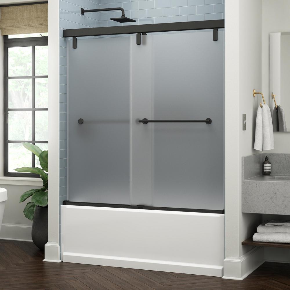 Lyndall 60 x 59-1/4 in. Frameless Mod Soft-Close Sliding Bathtub Door in Chrome with 3/8 in. (10mm) Clear Glass - Super Arbor