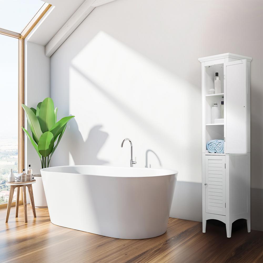 Simon 15 in. W x 63 in. H x 13-1/4 in. D Bathroom Linen Storage Floor Cabinet with 2-Shutter Doors in White - Super Arbor
