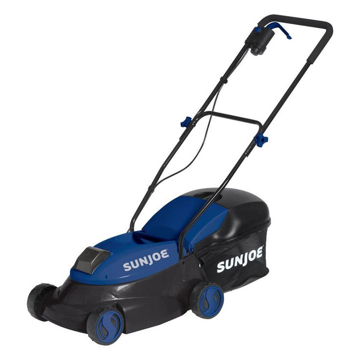 Sun Joe 14 in. 28-Volt Cordless Walk-Behind Push Mower Kit with 5.0 Ah Battery and Charger, Blue