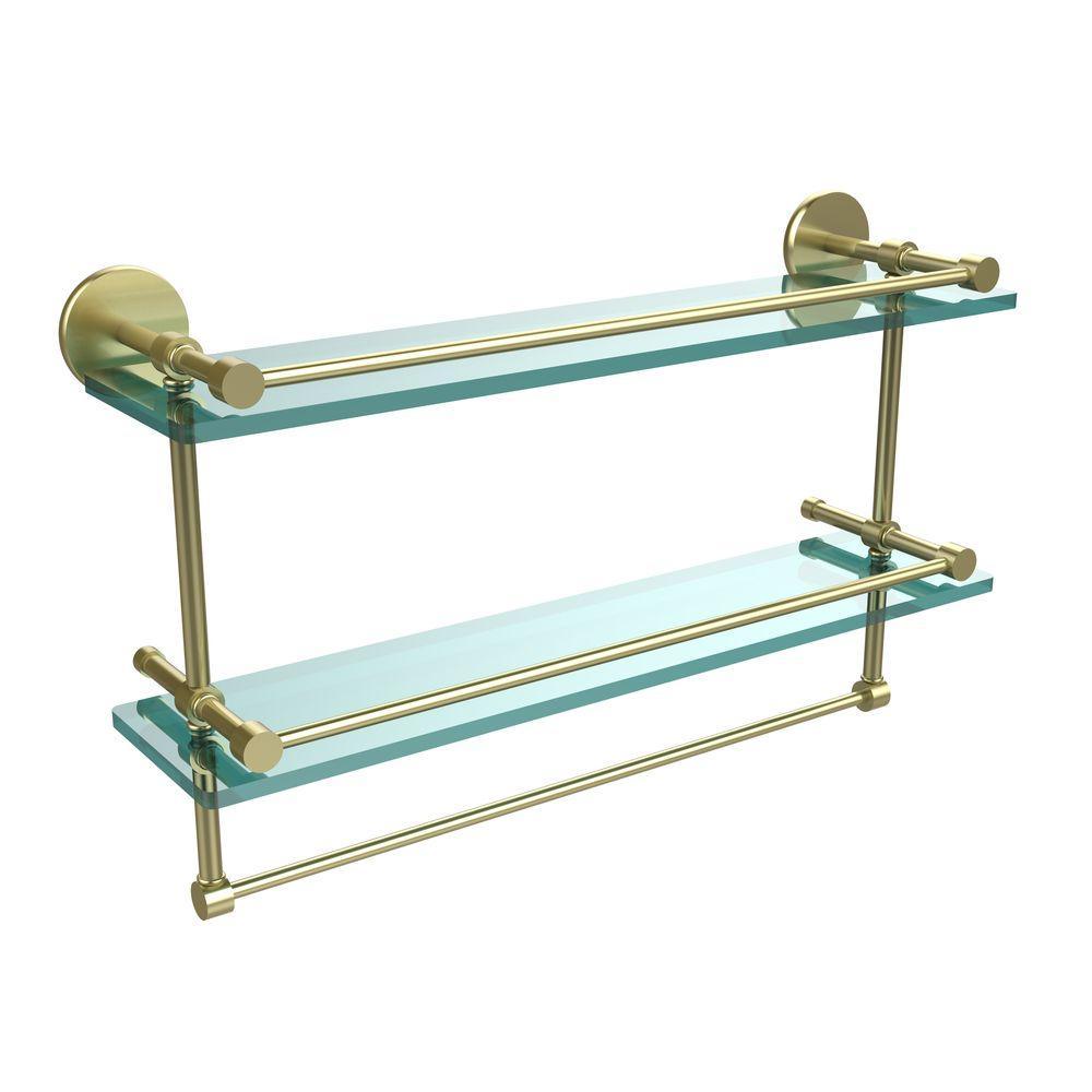 22 in. L  x 12 in. H  x 5 in. W 2-Tier Clear Glass Bathroom Shelf with Towel Bar in Polished Chrome - Super Arbor