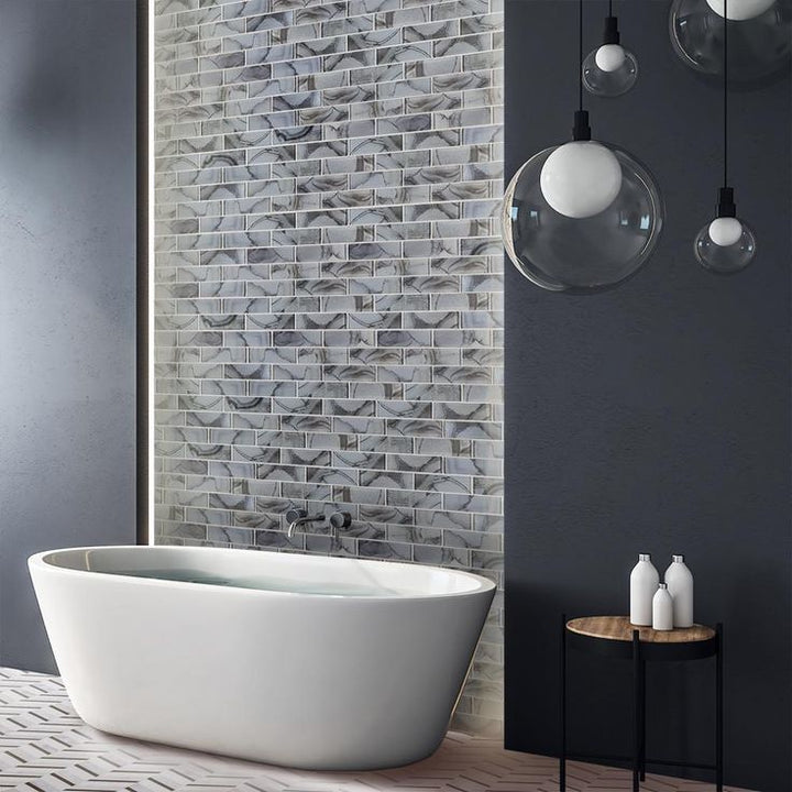Jeffrey Court Geode Brick Gray 11.625 in. x 11.75 in. x 8 mm Interlocking Glossy Glass Mosaic Tile