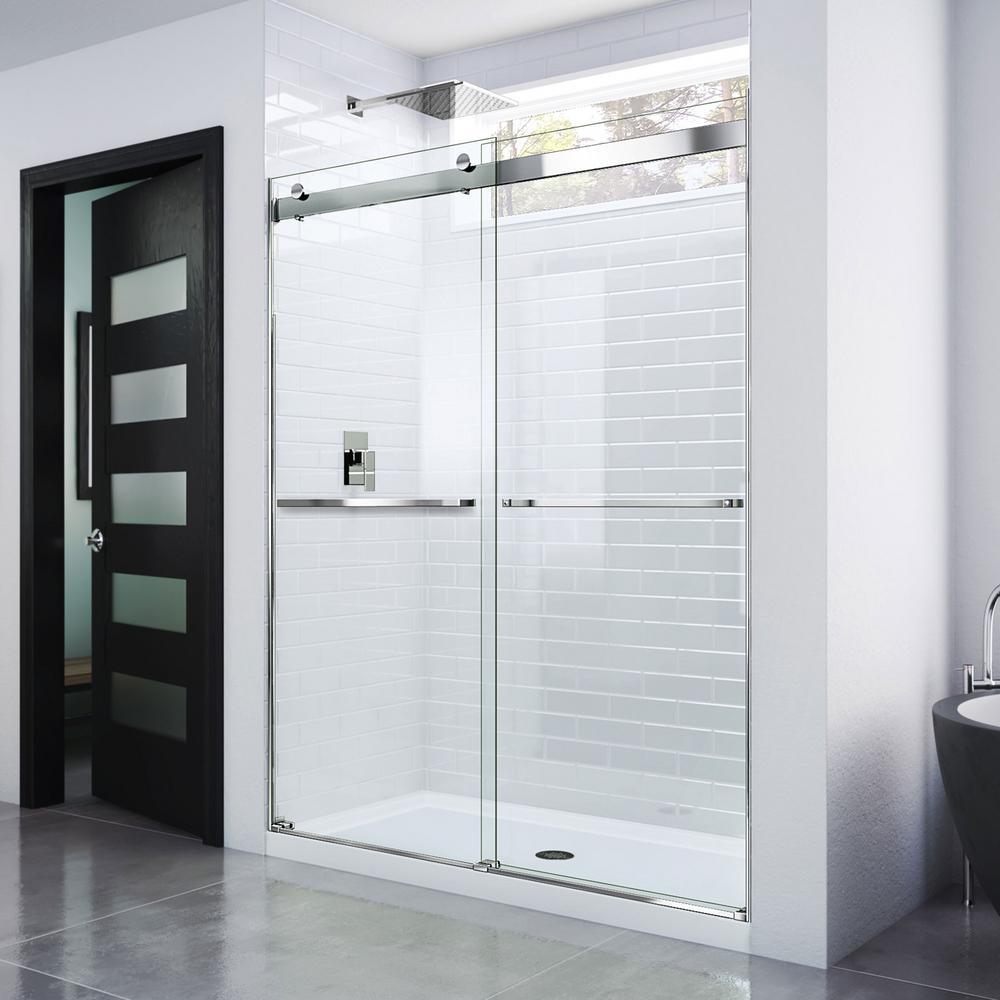 Essence 56 to 60 in. x 76 in. Semi-Frameless Sliding Shower Door in Brushed Nickel - Super Arbor
