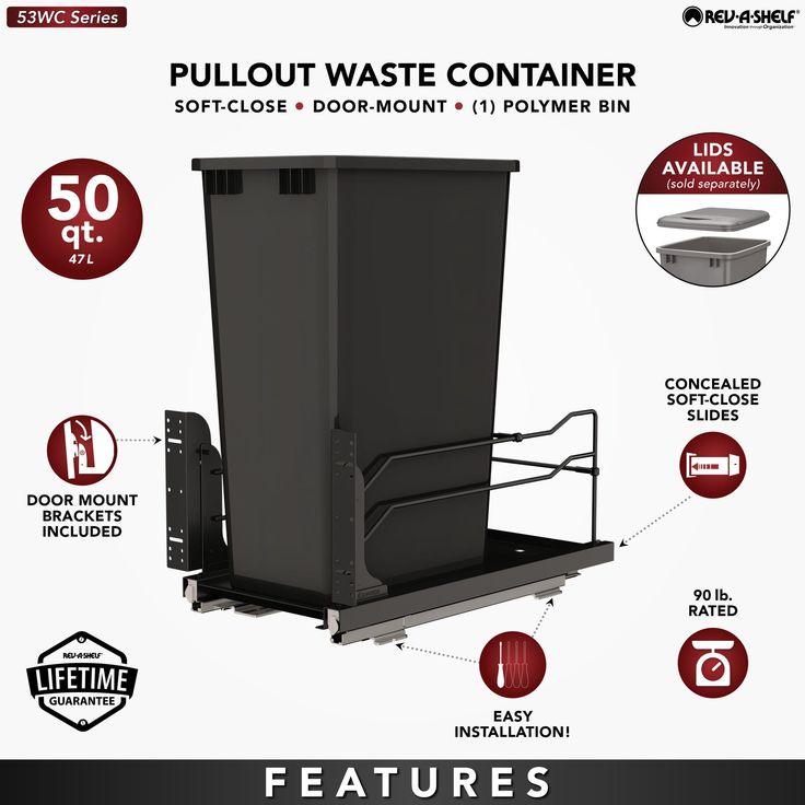 Rev-A-Shelf 50-Quart Plastic Pull Out Trash Can