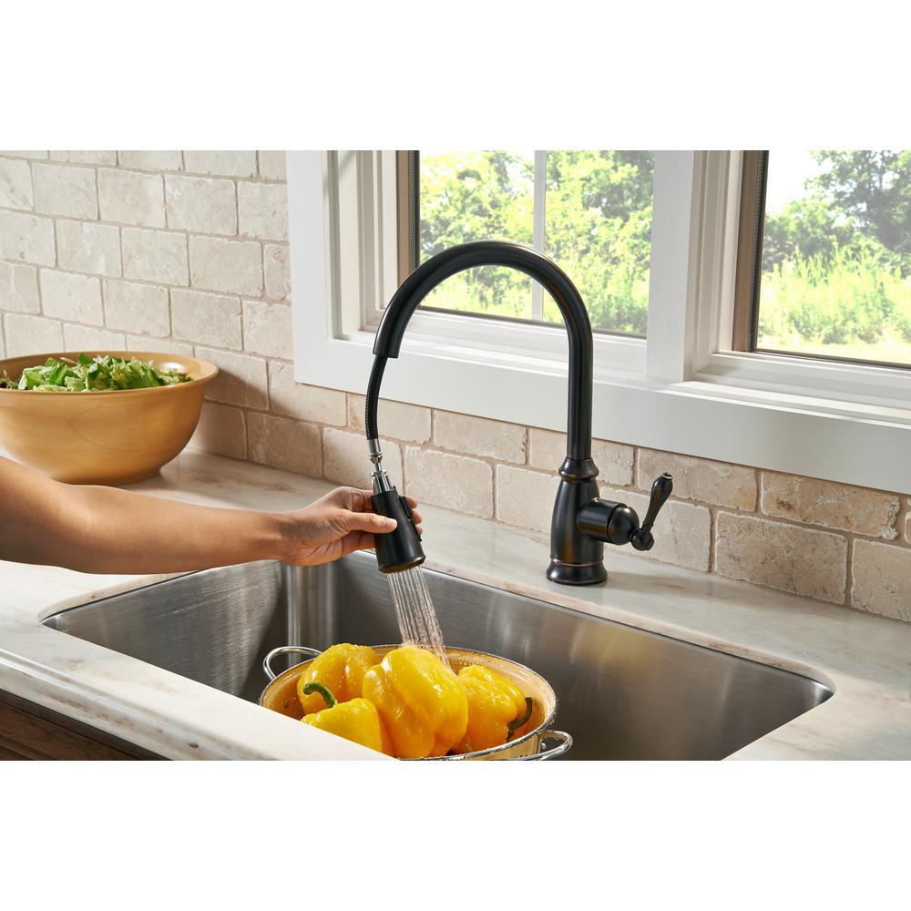 Canton Single-Handle Pull-Down Sprayer Kitchen Faucet in Tuscan Bronze - Super Arbor