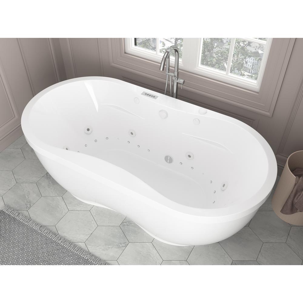 Agate Diamond Series 6 ft. Acrylic Center Drain Flatbottom Whirlpool Freestanding Bathtub in White - Super Arbor