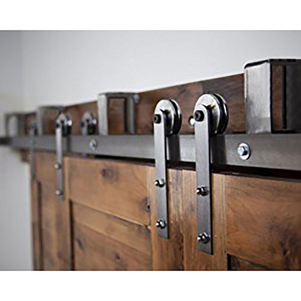 8 ft./96 in. Black Bypass Sliding Barn Hardware Track Kit for Double Wood Doors with Non-Routed Door Guide - Super Arbor