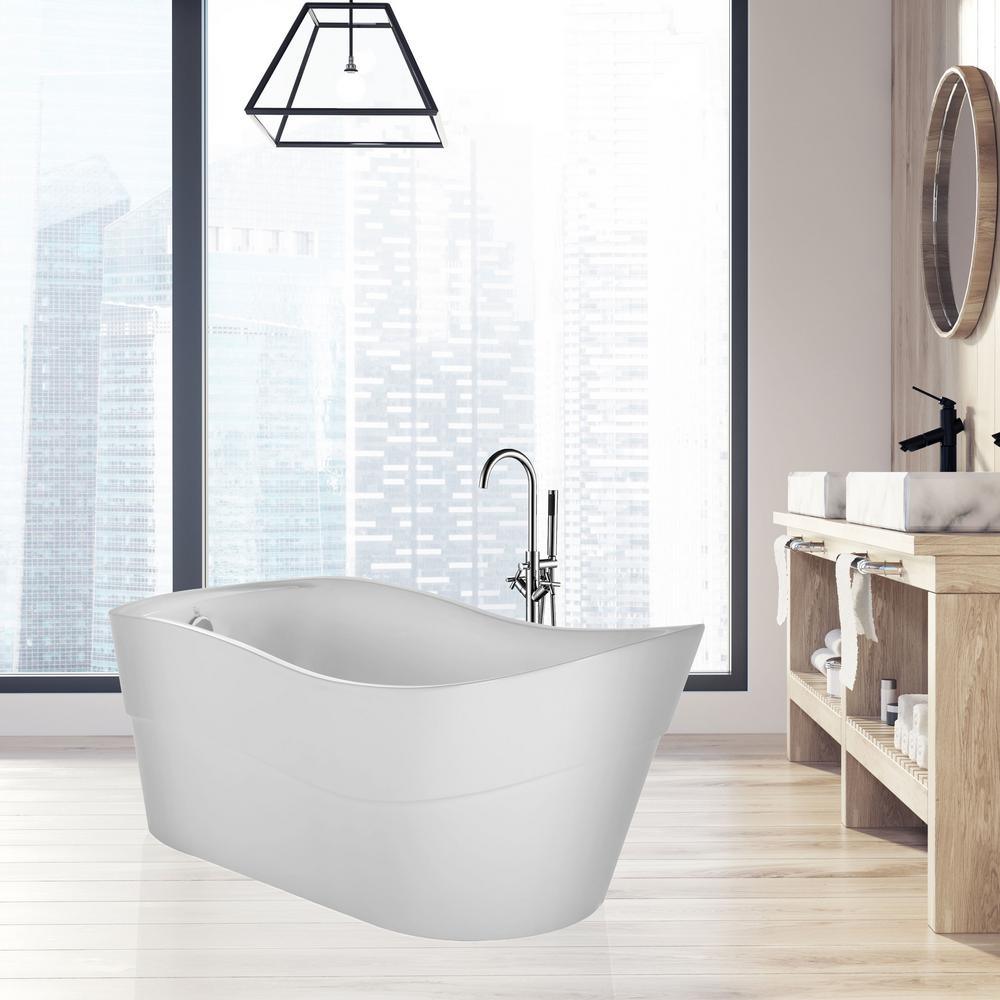 67 in. Acrylic Single Slipper Flatbottom Bathtub Non-Whirlpool Freestanding Soaking Tub in White - Super Arbor