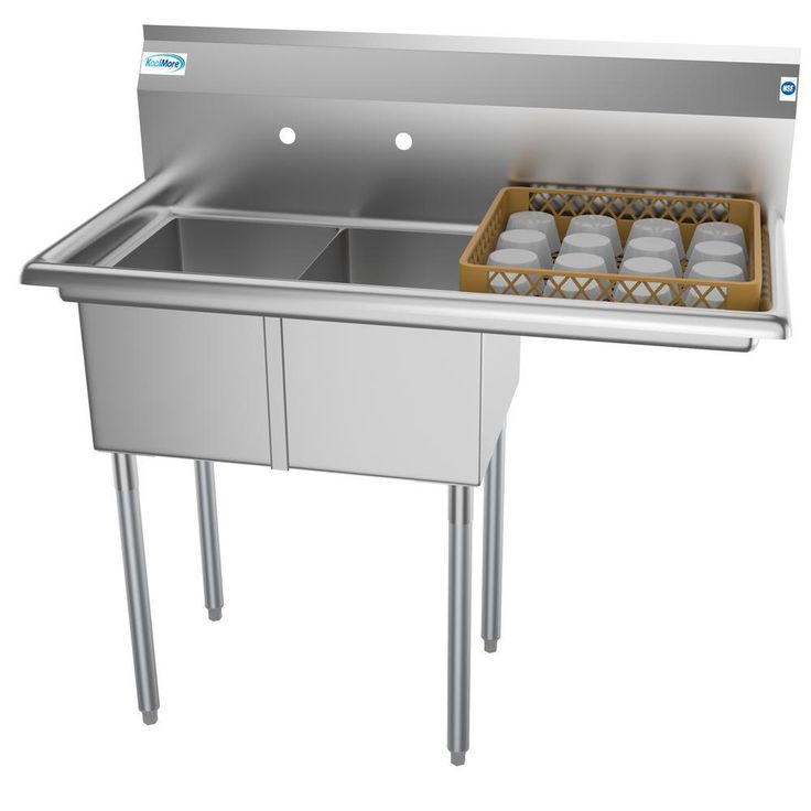 Freestanding Stainless Steel 43 in. 2-Hole Double Bowl Commercial Kitchen Sink