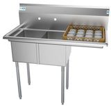 Freestanding Stainless Steel 43 in. 2-Hole Double Bowl Commercial Kitchen Sink