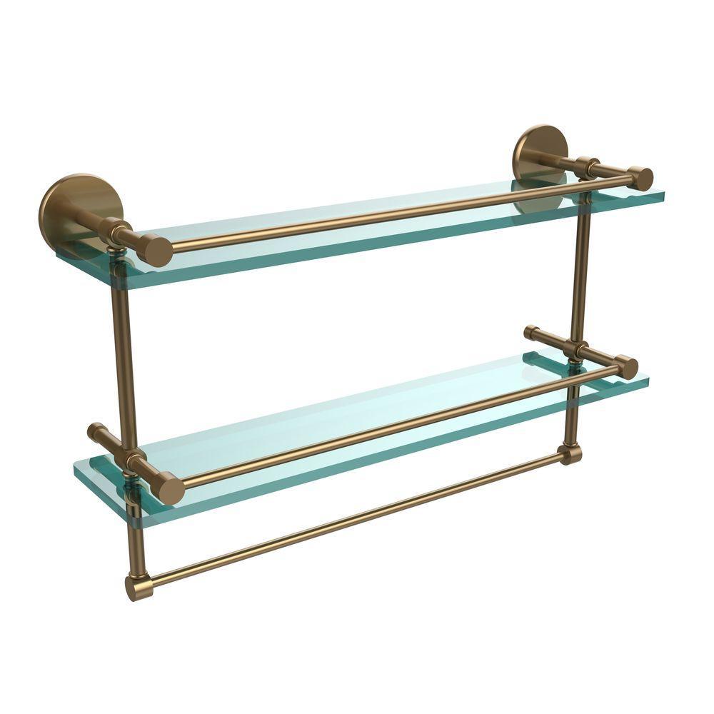 22 in. L  x 12 in. H  x 5 in. W 2-Tier Clear Glass Bathroom Shelf with Towel Bar in Polished Chrome - Super Arbor