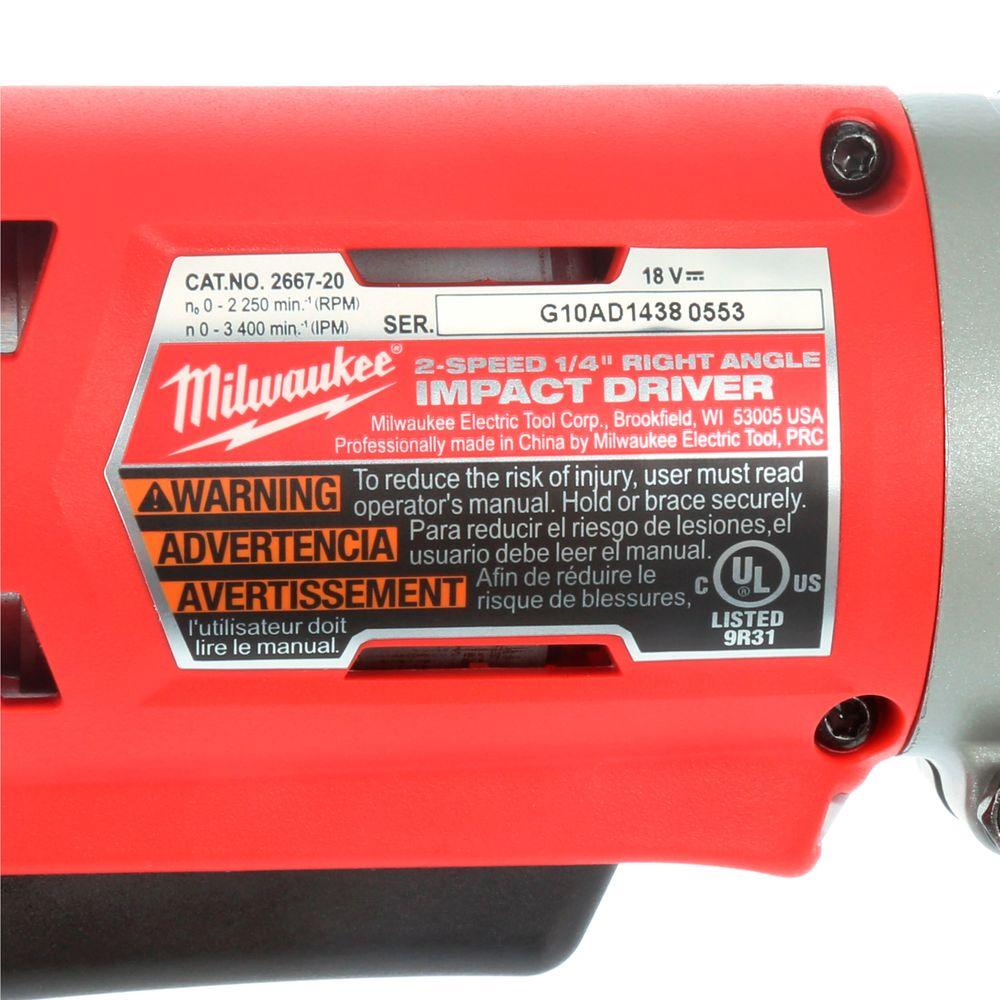 M18 18-Volt Lithium-Ion Cordless 1/4 in. Hex 2-Speed Right Angle Impact Driver (Tool-Only) - Super Arbor