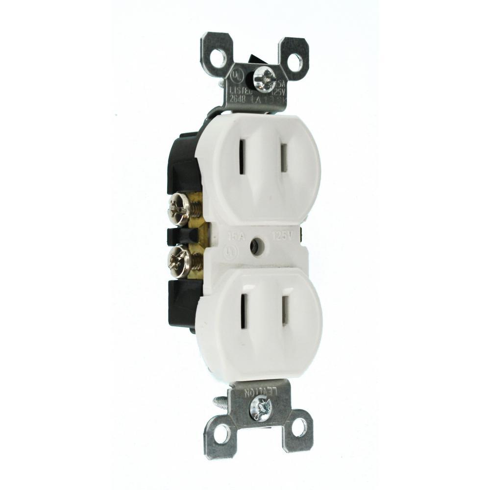 15 Amp 2-Wire Duplex Outlet, White - Super Arbor