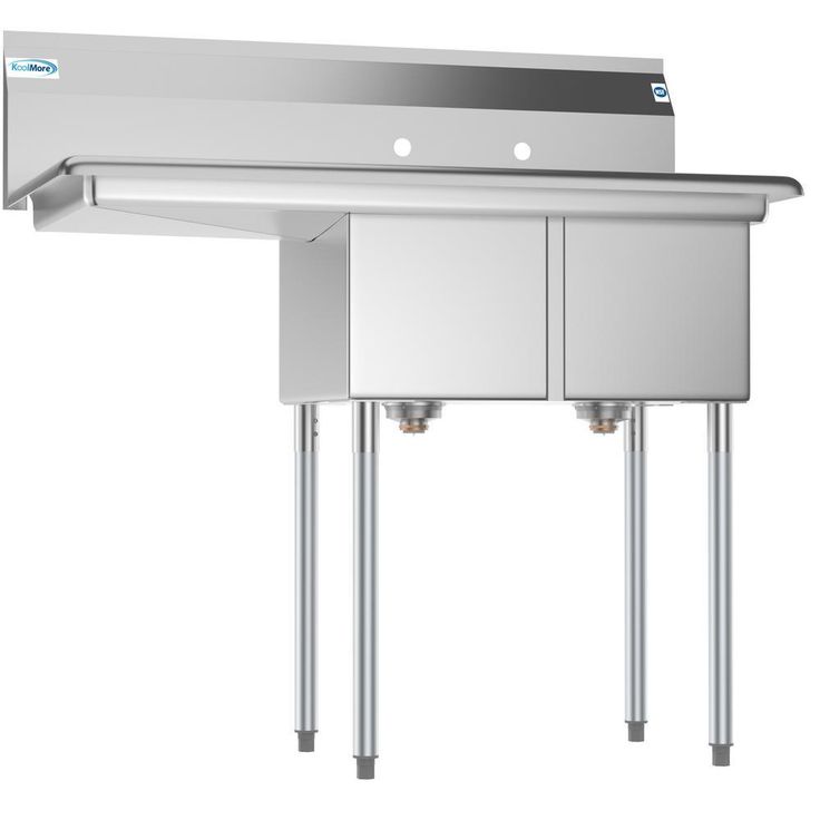 Freestanding Stainless Steel 43 in. 2-Hole Double Bowl Commercial Kitchen Sink