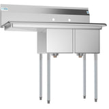 Freestanding Stainless Steel 43 in. 2-Hole Double Bowl Commercial Kitchen Sink
