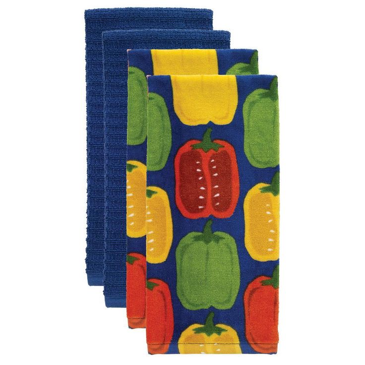 T-fal Multicolor Peppers Cotton Fiber Reactive Print and Solid Kitchen Dish Towel (Set of 4)