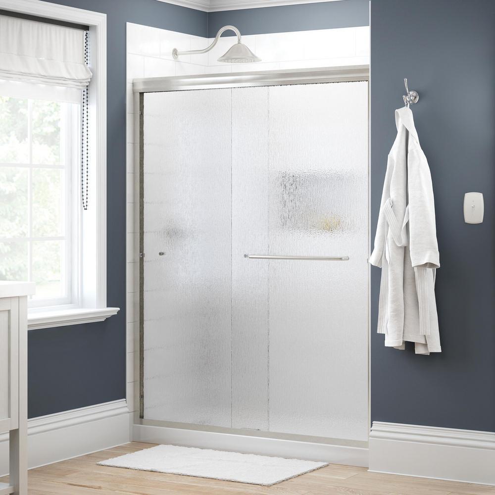 Simplicity 60 in. x 70 in. Semi-Frameless Traditional Sliding Shower Door in Nickel with Transition Glass - Super Arbor