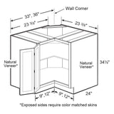 Vesper White Shaker Assembled Plywood 36 in. x 34.5 in. x 24 in. Easy Reach Corner Base Kitchen Cabinet Left Hand - Super Arbor
