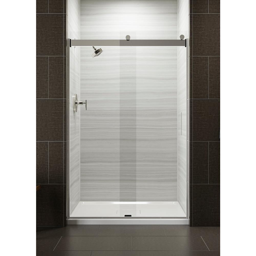 Levity 48 in. x 74 in. Semi-Frameless Sliding Shower Door in Nickel with Handle - Super Arbor