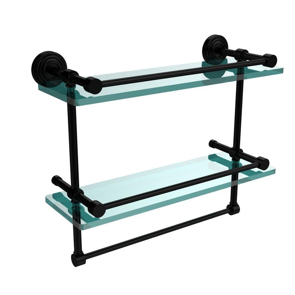 16 in. L  x 12 in. H  x 5 in. W 2-Tier Gallery Clear Glass Bathroom Shelf with Towel Bar in Satin Chrome - Super Arbor