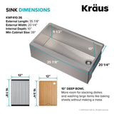 Kore Workstation Farmhouse/Apron-Front Stainless Steel 36 in. Single Bowl Kitchen Sink