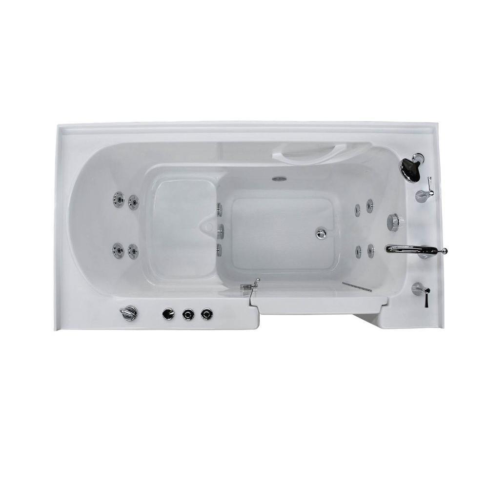 Rampart 5 ft. Walk-in Whirlpool Bathtub with 4 in. Tile Easy Up Adhesive Wall Surround in White - Super Arbor