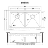 Apron-Front Stainless Steel 36 in. 16-Gauge Workstation 50/50 Double Bowl Farmhouse Kitchen Sink - Super Arbor