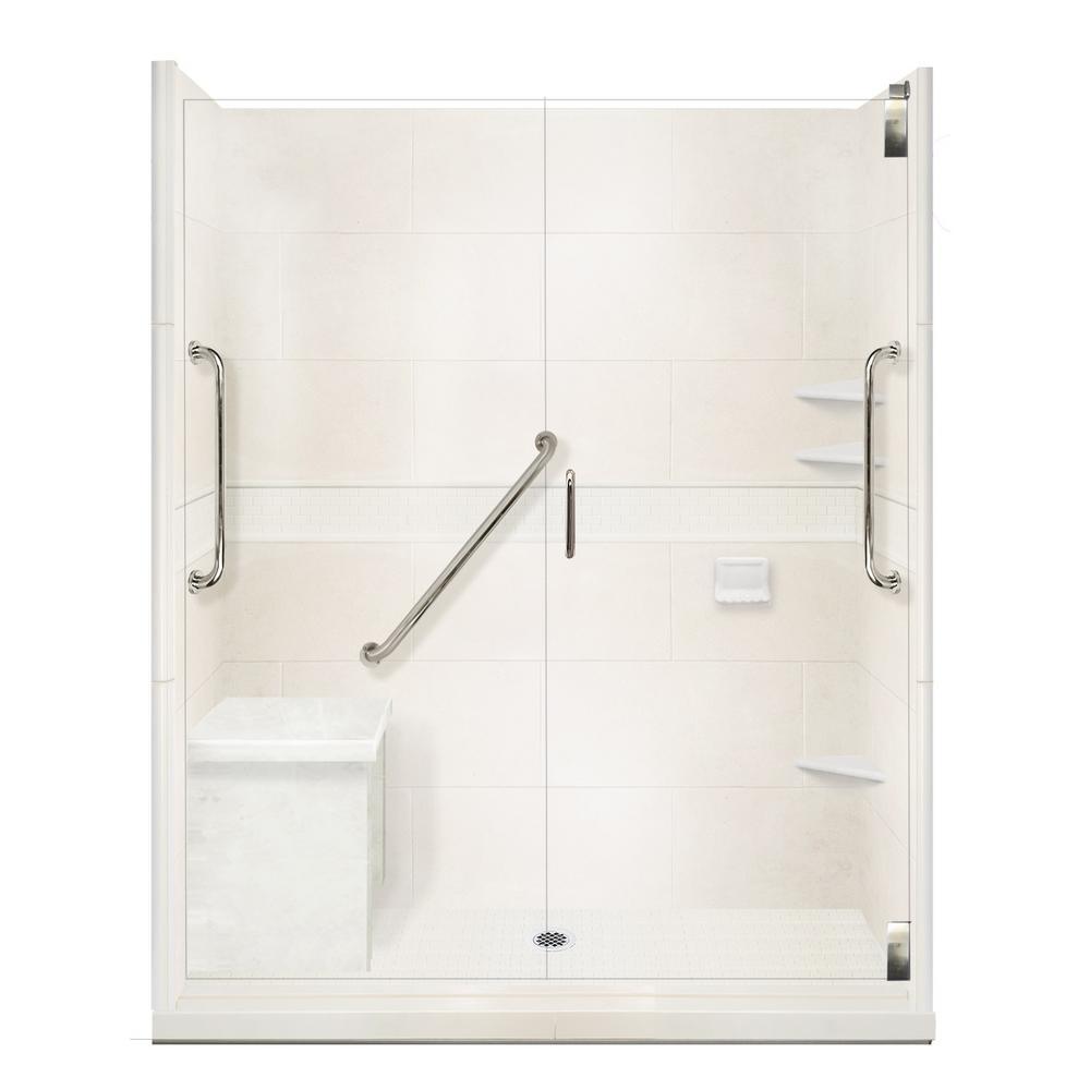 Classic Freedom Grand Hinged 36 in. x 60 in. x 80 in. Left Drain Alcove Shower Kit in Natural Buff and Chrome - Super Arbor