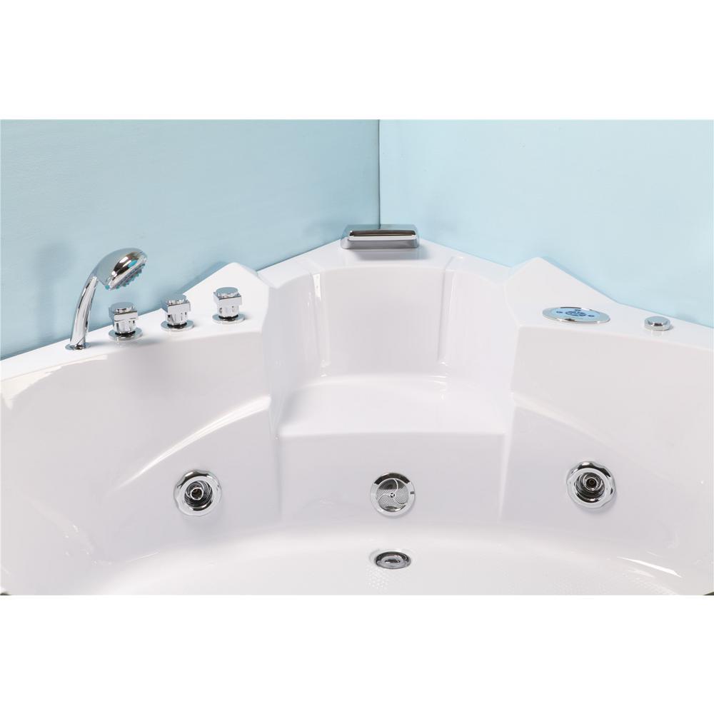 Angelica with Heater 55 in. Acrylic Center Drain Corner Alcove Whirlpool Bathtub in White - Super Arbor