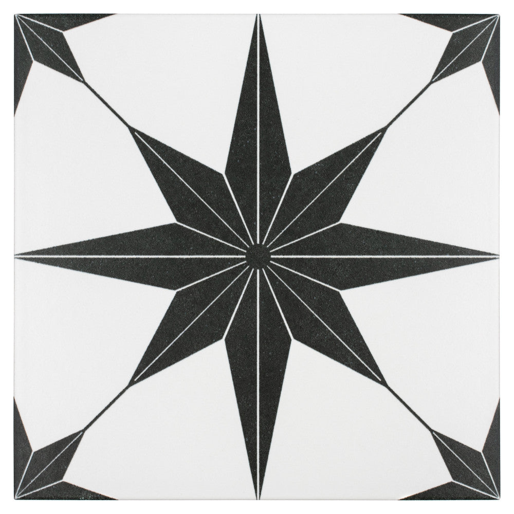 Merola Tile Stella Nero Encaustic 9-3/4 in. x 9-3/4 in. Porcelain Floor and Wall Tile (11.11 sq. ft. / case)