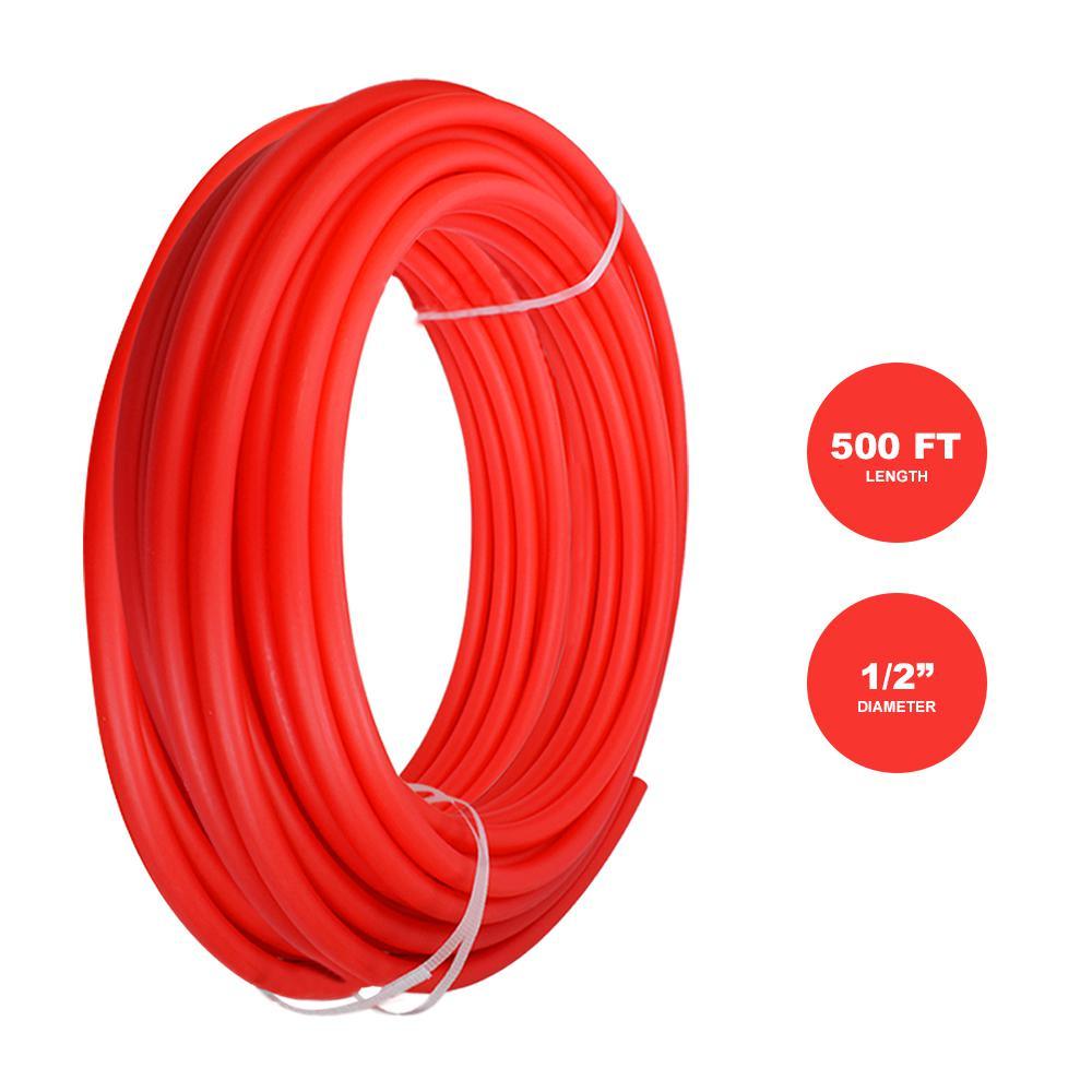 1/2 in. x 500 ft. PEX Tubing Plumbing Kit with Crimper, Cutter Tools Barb Elbow Straight Coupling and Plug, Full Strap - Super Arbor
