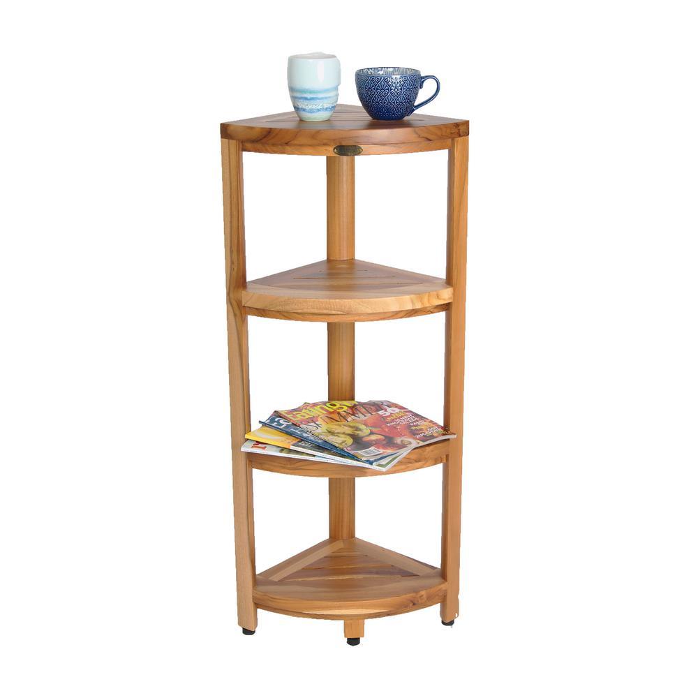 EarthyTeak Oasis 12 in. 4-Tier Teak Corner Shelf - Super Arbor