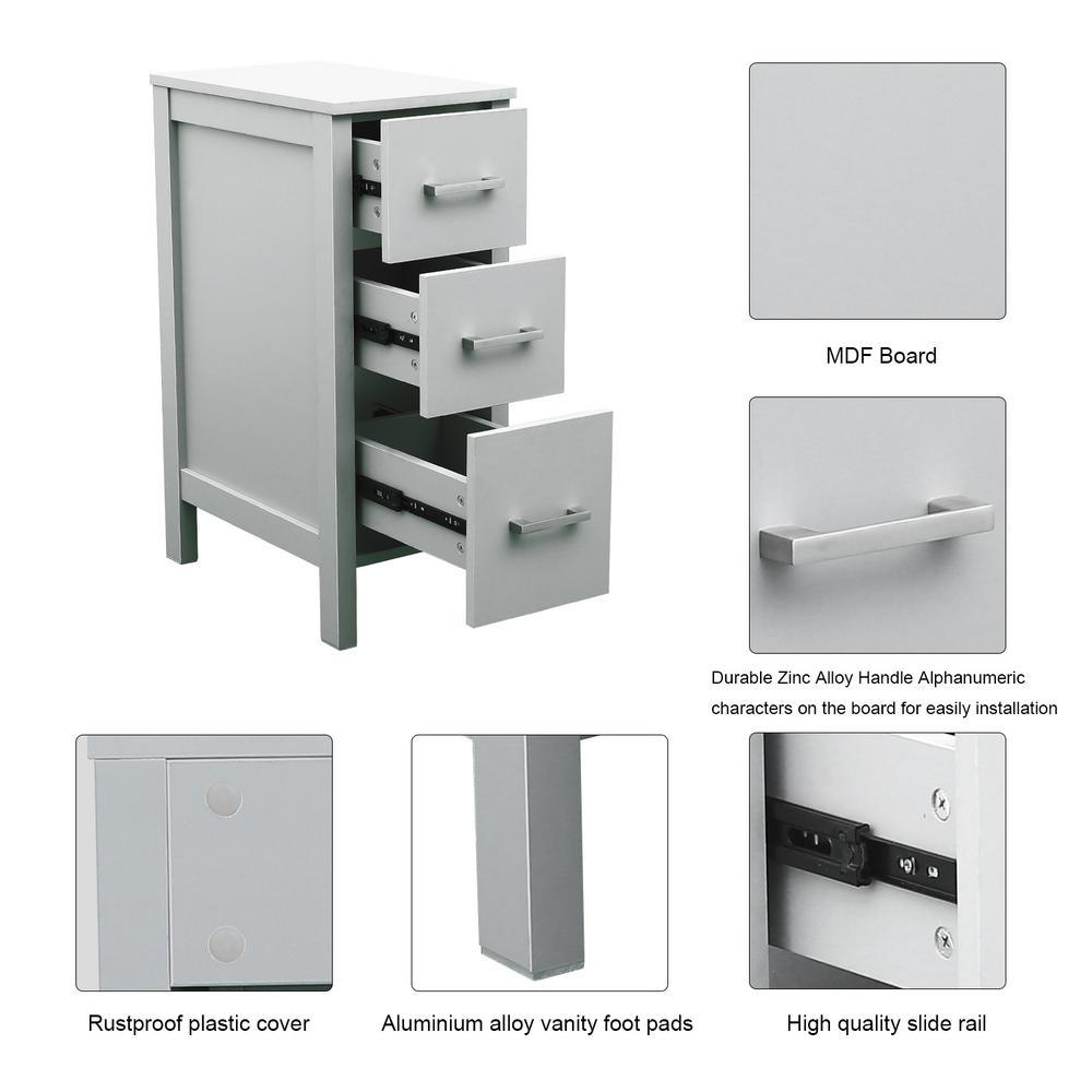 20 in. W x 12 in. D x 30 in. H Bathroom Vanity Cabinet Linen Cabinet with Three Drawers in Gray - Super Arbor