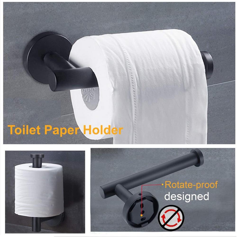 Porter 3-Piece Bath Hardware Set with Towel Hook and Toilet Paper Holder and 12 in. Towel Bar in Stainless Steel Black - Super Arbor