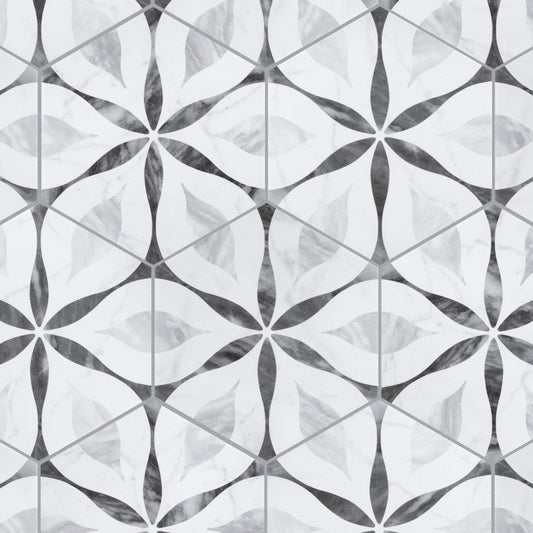 Merola Tile Classico Bardiglio Hexagon Flower 7 in. x 8 in. Porcelain Floor and Wall Tile (7.67 sq. ft. per case)