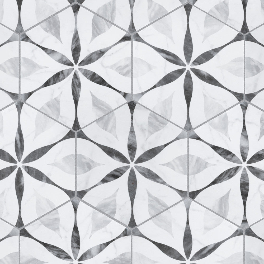 Merola Tile Classico Bardiglio Hexagon Flower 7 in. x 8 in. Porcelain Floor and Wall Tile (7.67 sq. ft. / case)