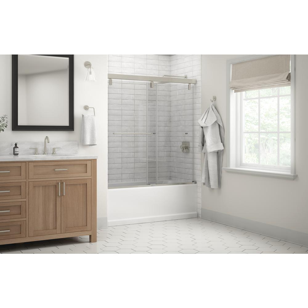 Simplicity 60 x 59-1/4 in. Frameless Mod Soft-Close Sliding Bathtub Door in Nickel with 1/4 in. (6mm) Clear Glass - Super Arbor