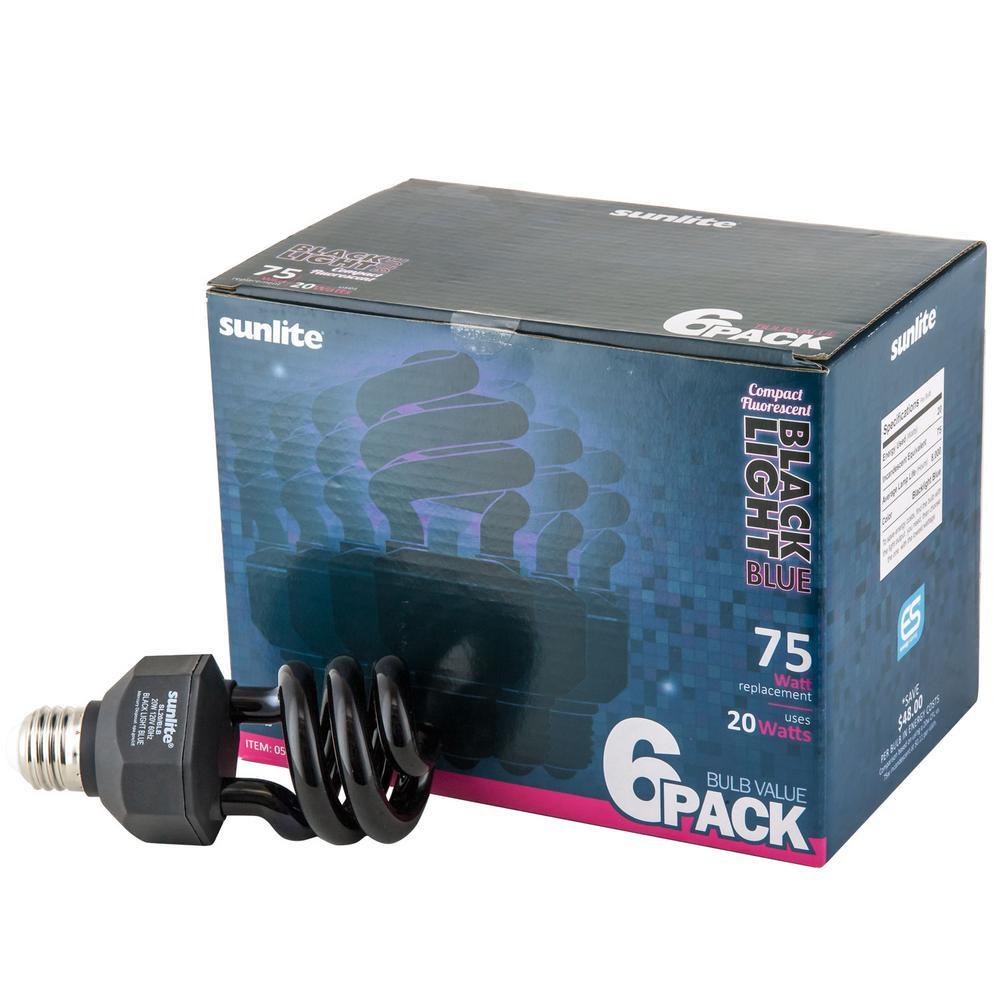 20-Watt CFL Spiral Black Bulb (BLB) UV Blacklight Party Light Bulbs (6-Pack) - Super Arbor