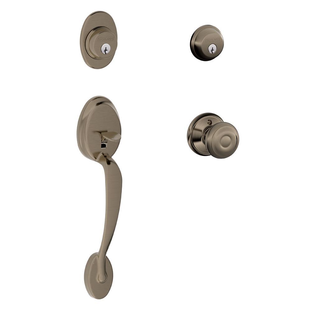 Plymouth Antique Brass Double Cylinder Deadbolt with Georgian Knob Door Handleset - Super Arbor