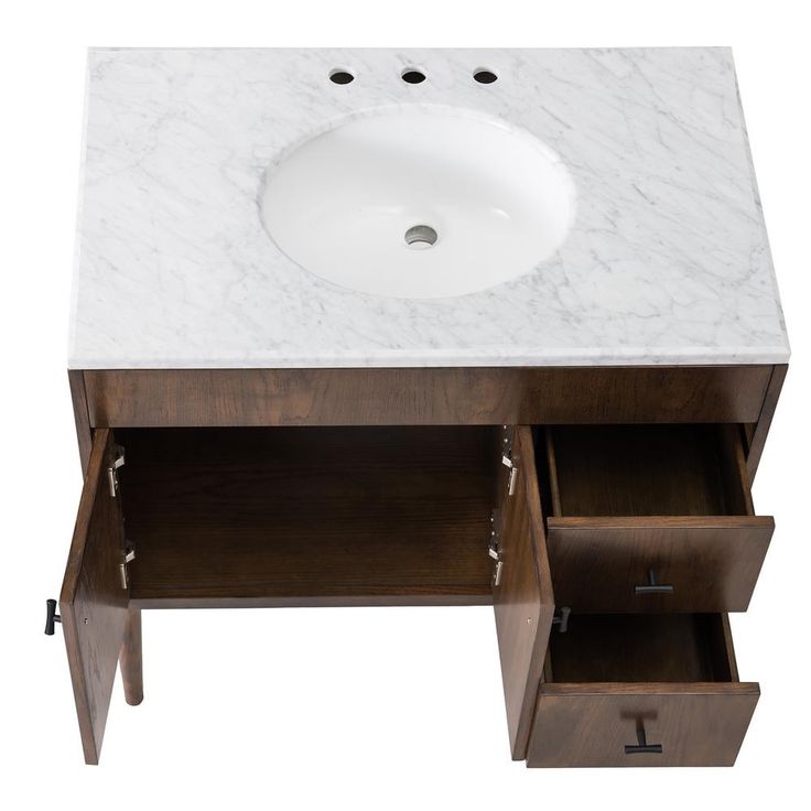 Wyatt 36 in. W x 22.05 in. D x 35.75 in. H Brown Single Sink Bathroom Vanity with White Carrara Marble Vanity Top