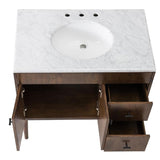 Wyatt 36 in. W x 22.05 in. D x 35.75 in. H Brown Single Sink Bathroom Vanity with White Carrara Marble Vanity Top