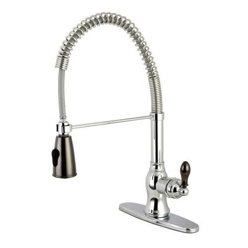 Kingston Brass Kaiser Polished Chrome/Black Stainless Steel 1-Handle Deck-Mount Pre-rinse Handle Kitchen Faucet (Deck Plate Included)