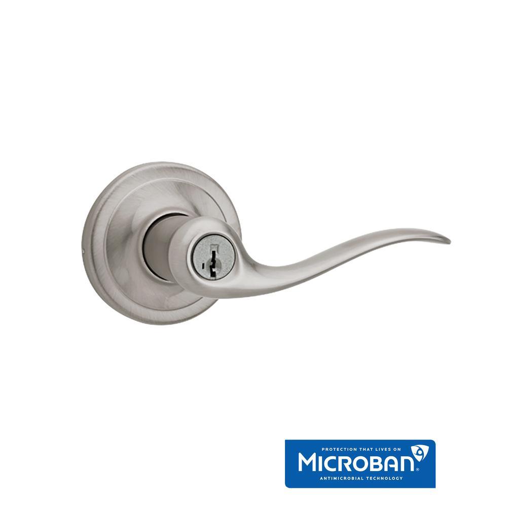 Tustin Satin Nickel Entry Door Lever featuring SmartKey Security - Super Arbor