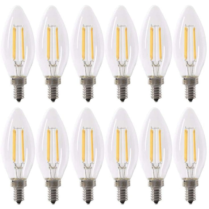 Feit Electric 100-Watt Equivalent B10 Candelabra Dimmable Filament Clear Glass Chandelier LED Light Bulb, Daylight (12-Pack)