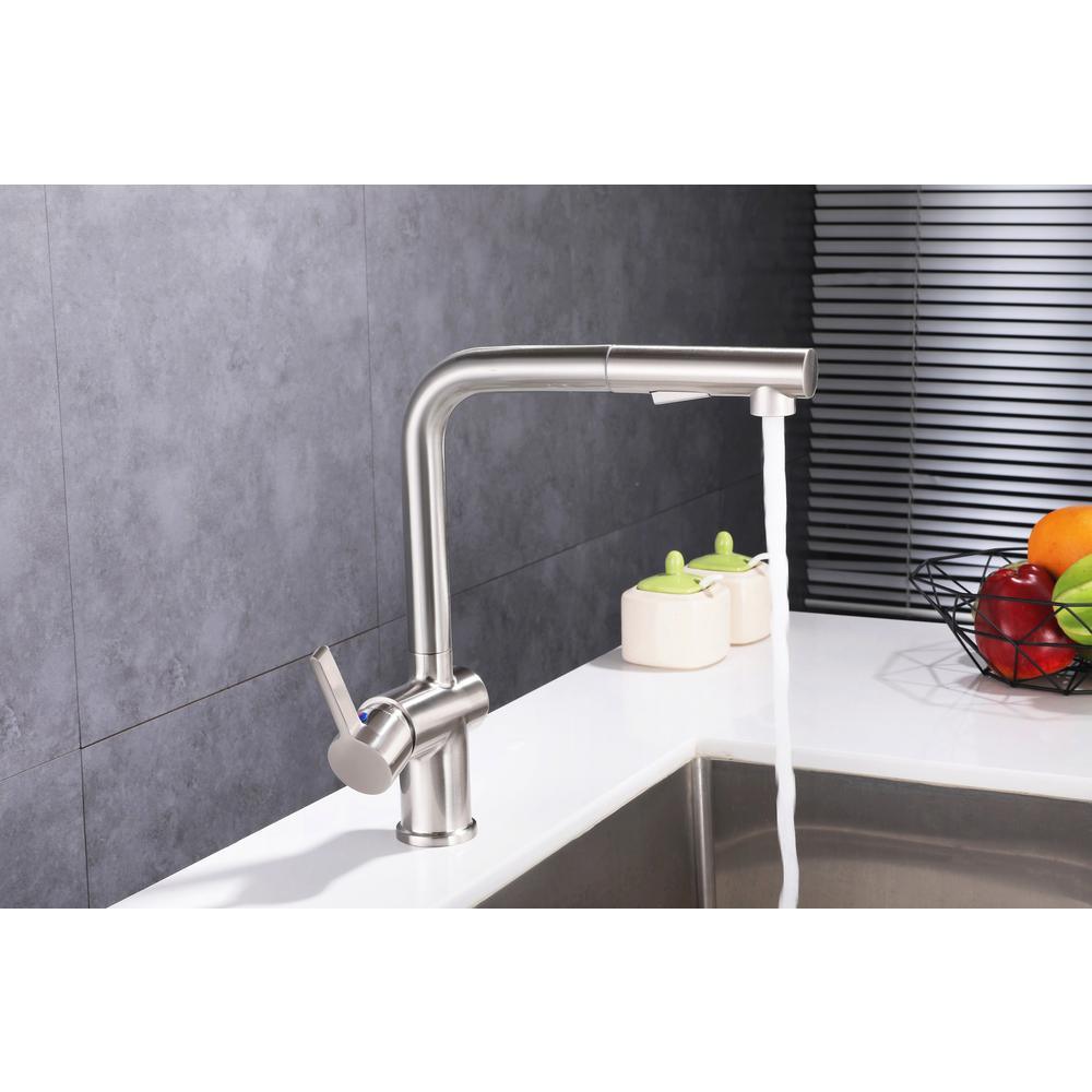 Single-Handle Pull Out Sprayer Kitchen Faucet in Brushed Nickel - Super Arbor