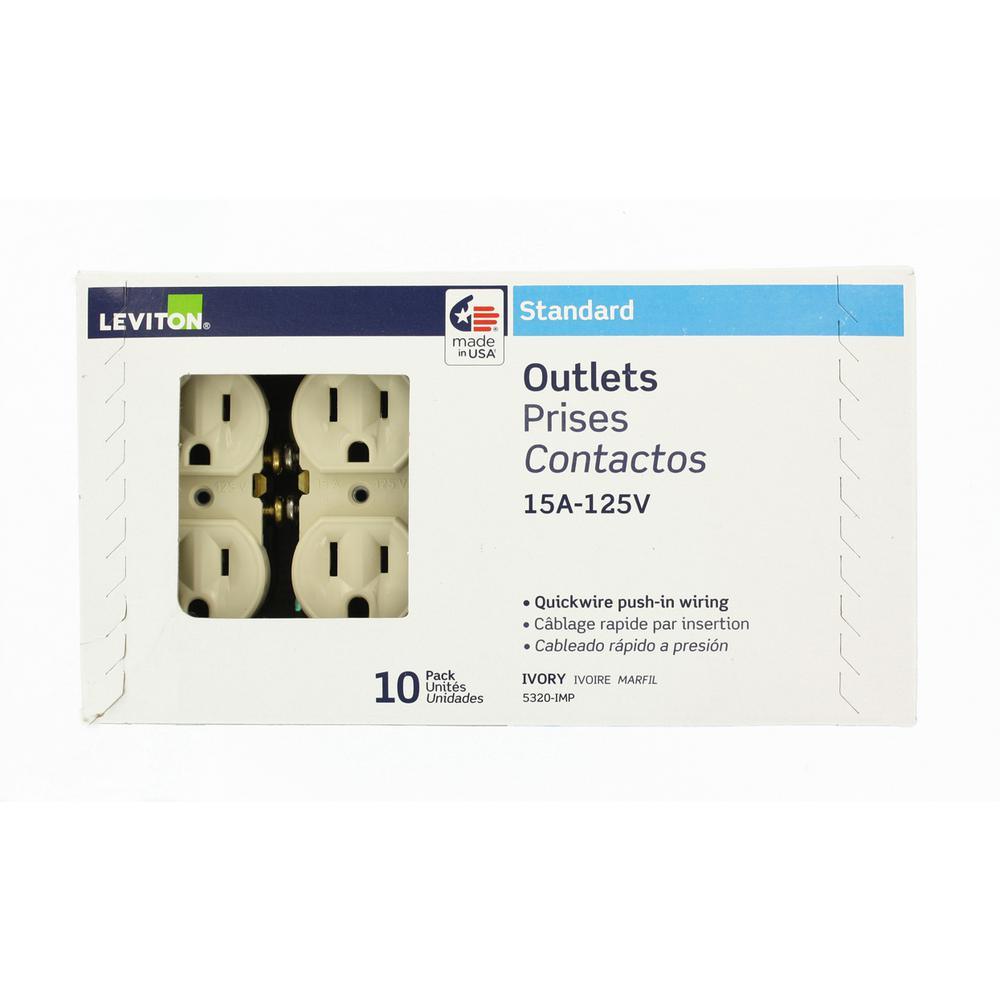 15 Amp Residential Grade Grounding Duplex Outlet, Ivory (10-Pack) - Super Arbor