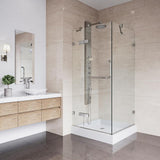 Monteray 36.125 x 79.25 in. Frameless Hinged Shower Door in Brushed Nickel with Clear Glass with Base - Super Arbor