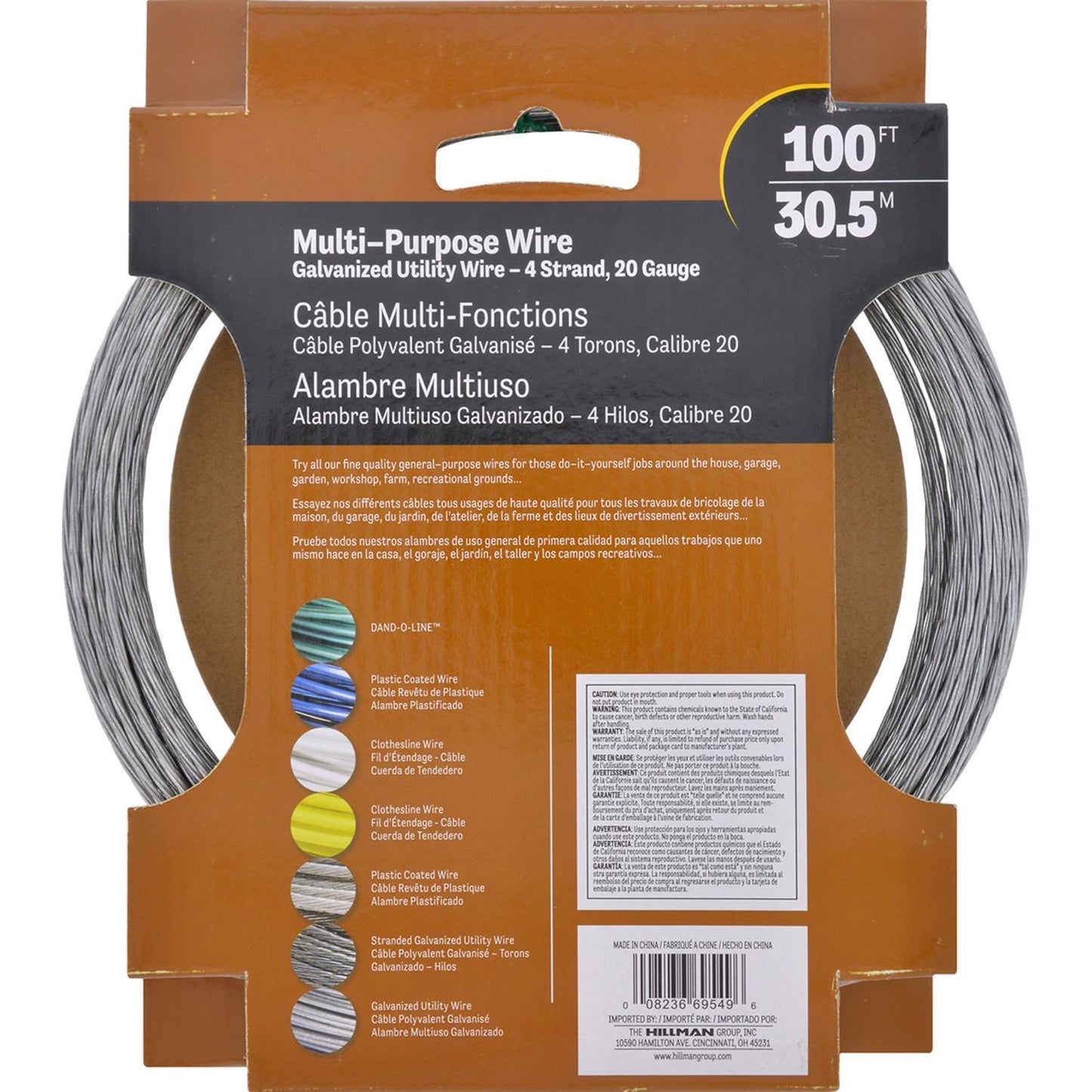 Hillman 100 ft Galvanized Steel Multi-Purpose Utility Wire, 20 Gauge (4-Strand)