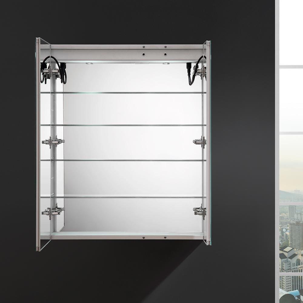 Spazio 30 in. W x 36 in. H Recessed or Surface Mount Medicine Cabinet with LED Lighting and Mirror Defogger - Super Arbor